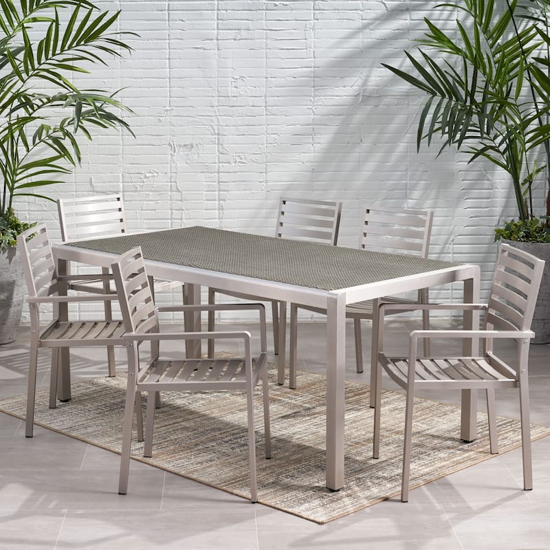 Cape Coral Outdoor Modern 6 Seater Aluminum Dining Set with Wicker Table Top by Christopher Knight Home