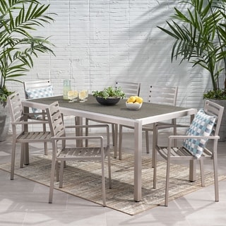 Cape Coral Outdoor Modern 6 Seater Aluminum Dining Set with Wicker Table Top by Christopher Knight Home