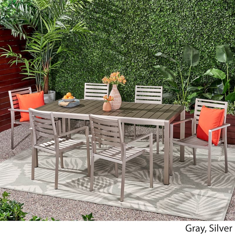 Cape Coral Outdoor Modern 6 Seater Aluminum Dining Set with Wicker