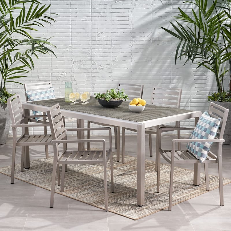Cape Coral Outdoor Modern 6 Seater Aluminum Dining Set with Wicker Table Top by Christopher Knight Home