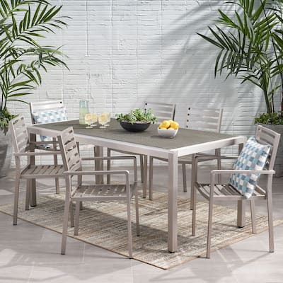 Cape Coral Outdoor Modern 6 Seater Aluminum Dining Set with Wicker Table Top by Christopher Knight Home