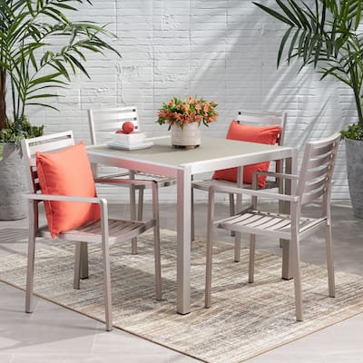Cape Coral Outdoor Modern 4 Seater Aluminum Dining Set with Tempered Glass Table Top by Christopher Knight Home