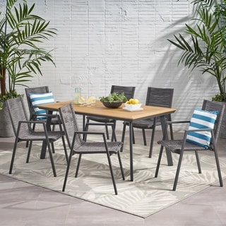 Magno Outdoor Modern 6 Seater Aluminum Dining Set with Faux Wood Table Top by Christopher Knight Home