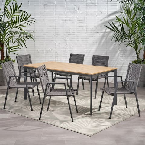Gellert Outdoor Modern 6 Seater Aluminum Dining Set with Eucalyptus Table Top by Christopher Knight Home