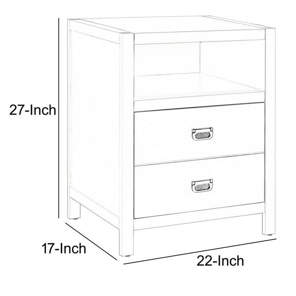Wooden End Table with Two Drawers and One Open Shelf, White Bed Bath