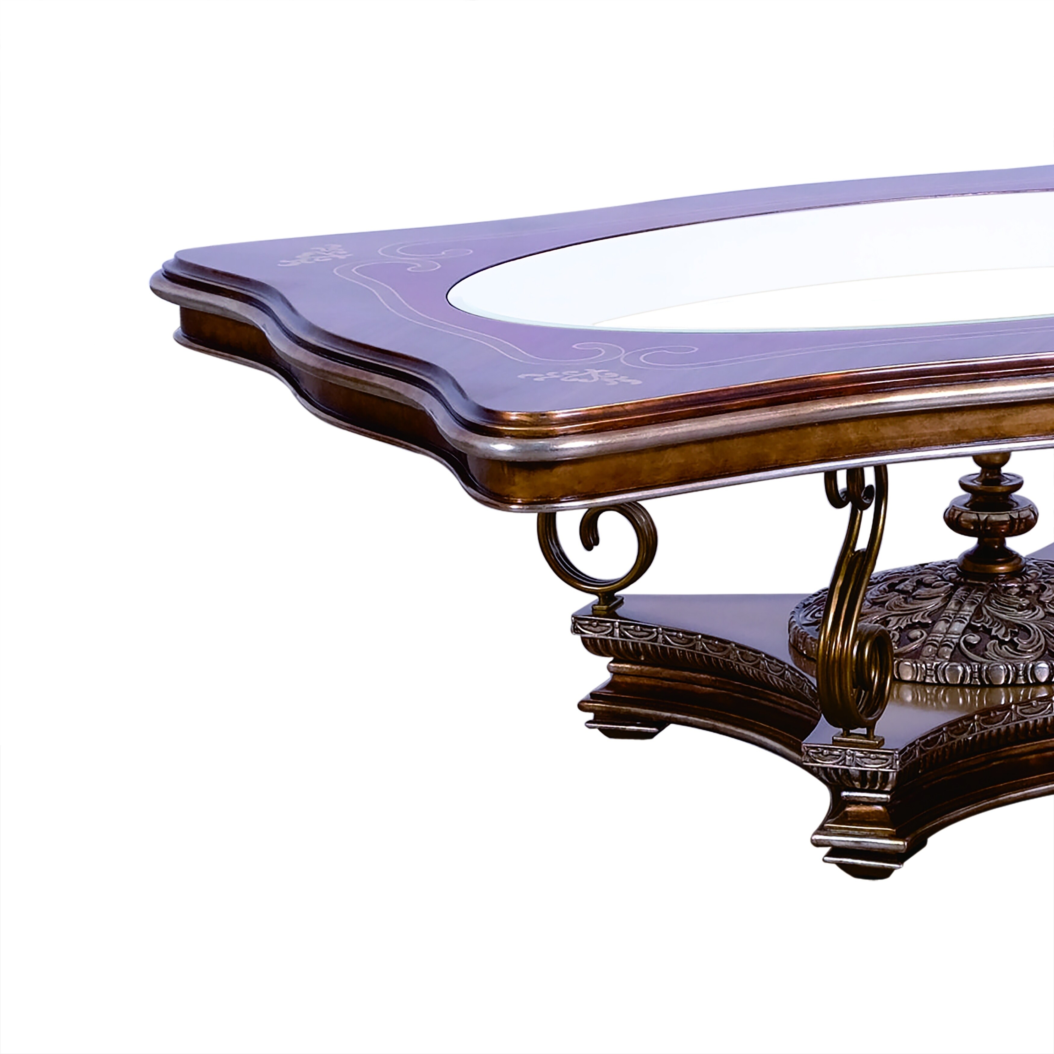 Gl Top Wooden Coffee Table With Traditional Pedestal Base Brown Gl Top Wooden Coffee Table With Traditional Pedestal Base Brown