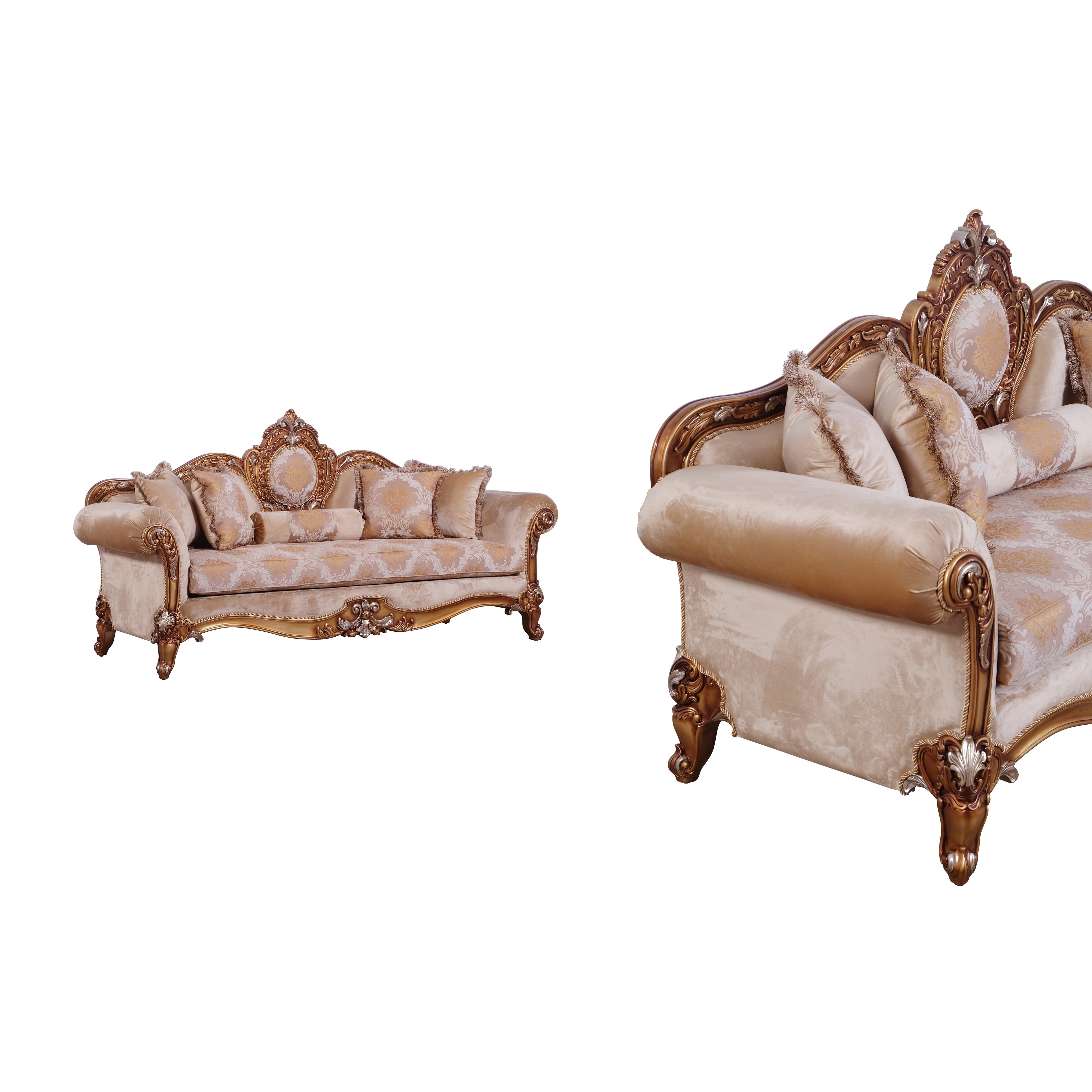 Baroque Style Carved Wooden Sofa With Rolled Armrest Beige And Gold Overstock 29158138
