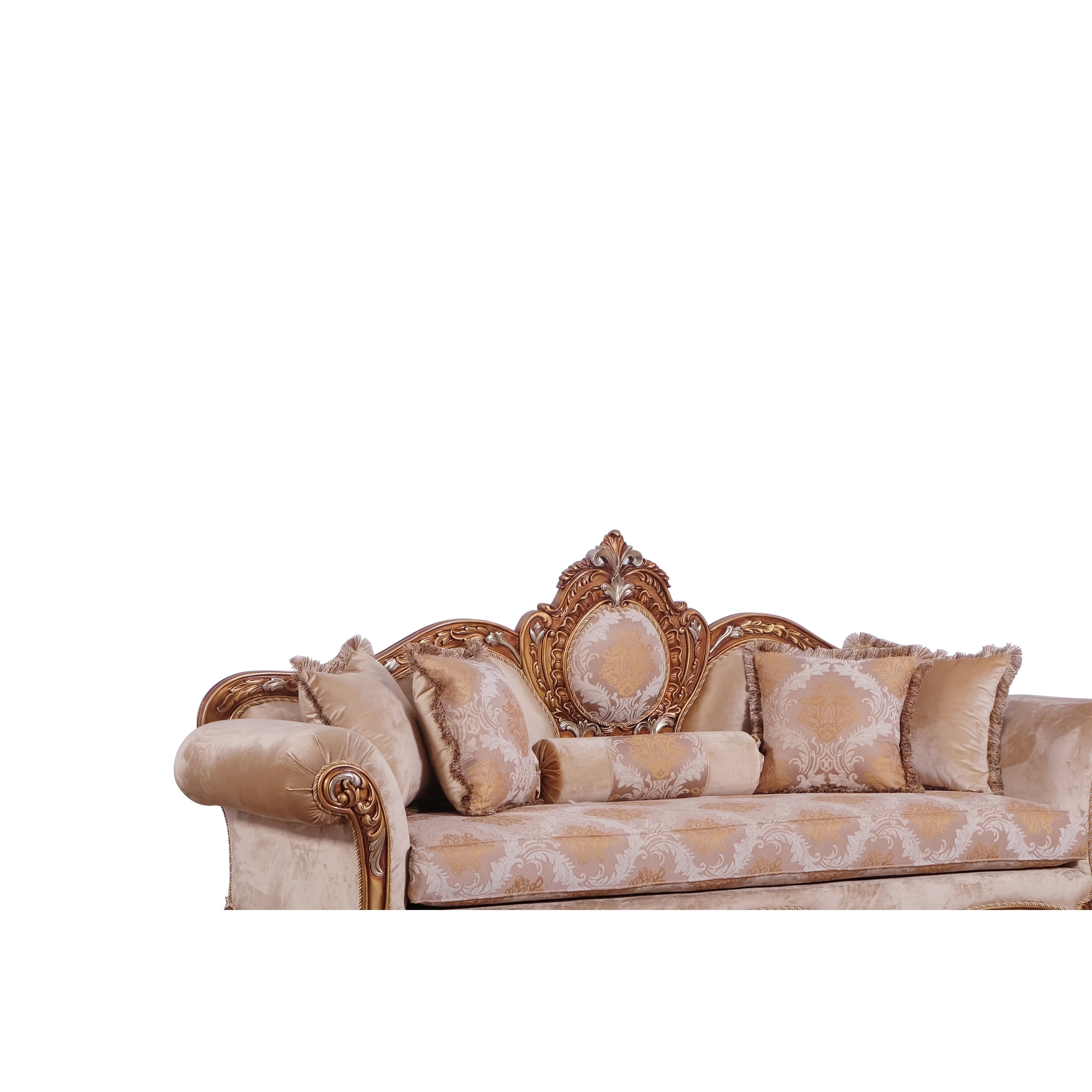 Baroque Style Carved Wooden Sofa With Rolled Armrest Beige And Gold Overstock 29158138