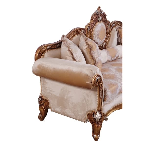 Baroque Style Carved Wooden Sofa With Rolled Armrest Beige And Gold Overstock 29158138