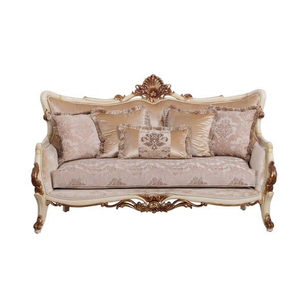 Traditional Wooden Loveseat With Oversized Crown Beige And Cream Overstock 29158180