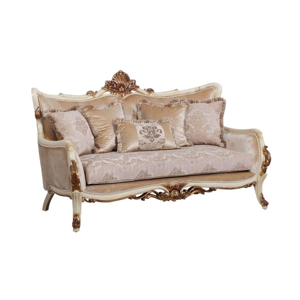 Traditional Wooden Loveseat With Oversized Crown Beige And Cream Overstock 29158180