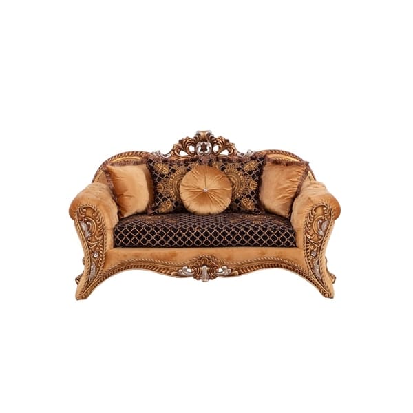 Fabric Upholstered Wooden Loveseat In Baroque Style Gold And Brown Overstock 29158188