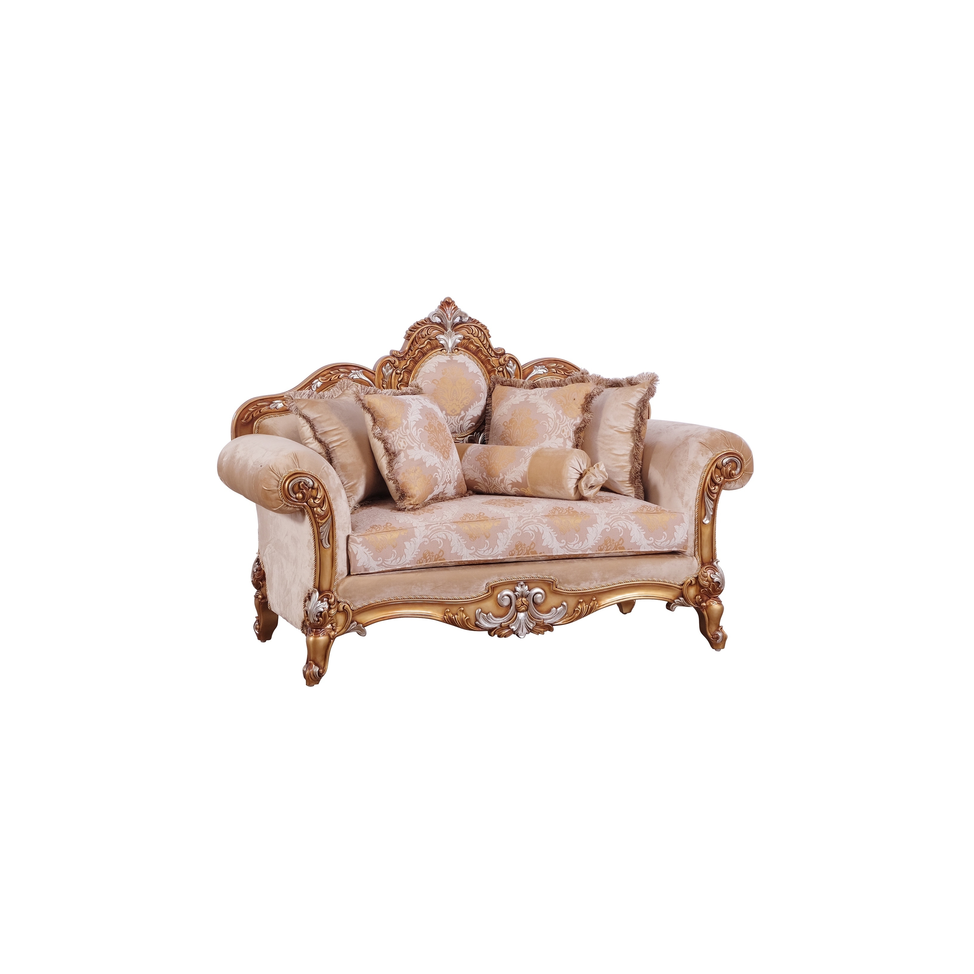Baroque Style Wooden Loveseat With Rolled Armrest Beige And Gold On Sale Overstock 29158192