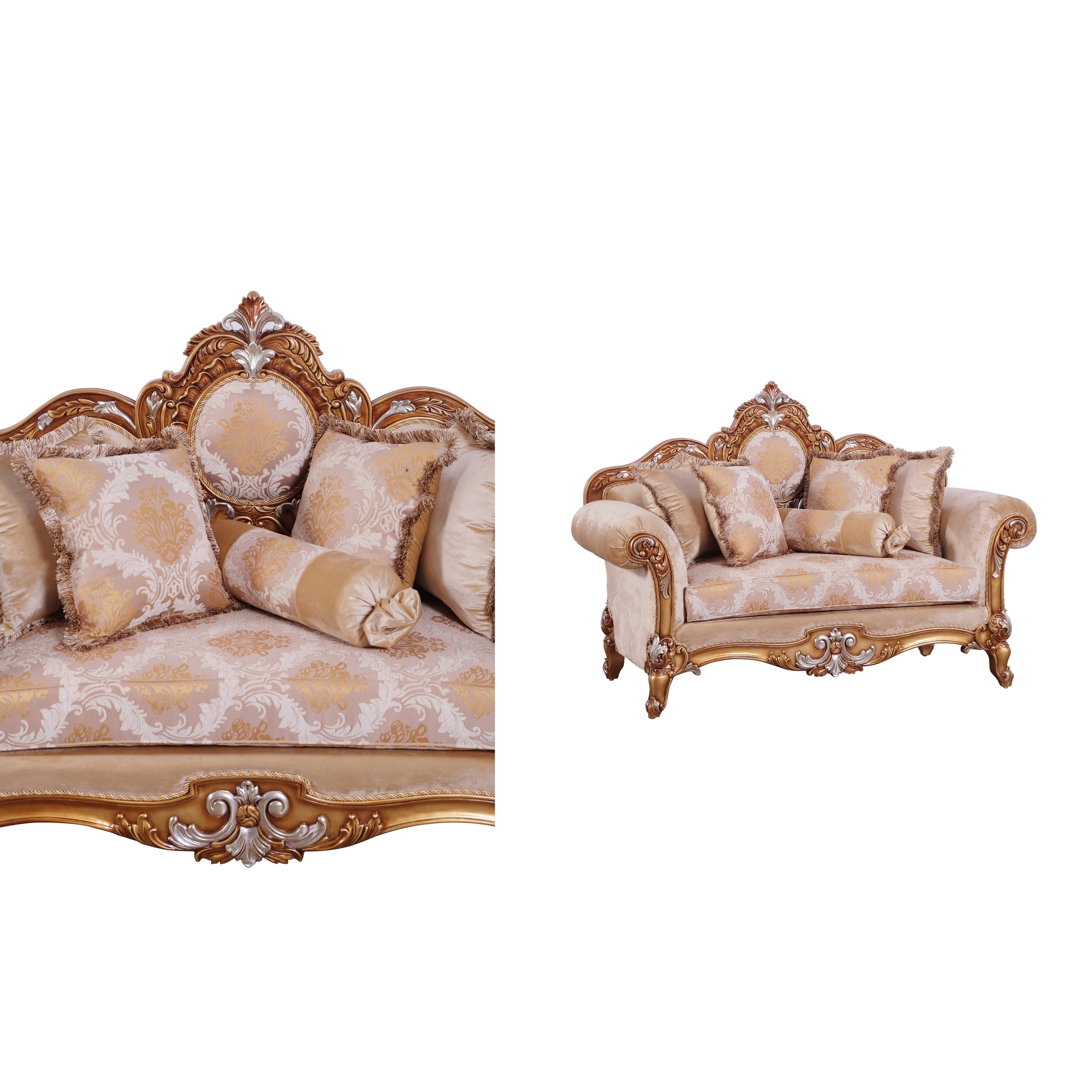 Baroque Style Wooden Loveseat With Rolled Armrest Beige And Gold On Sale Overstock 29158192