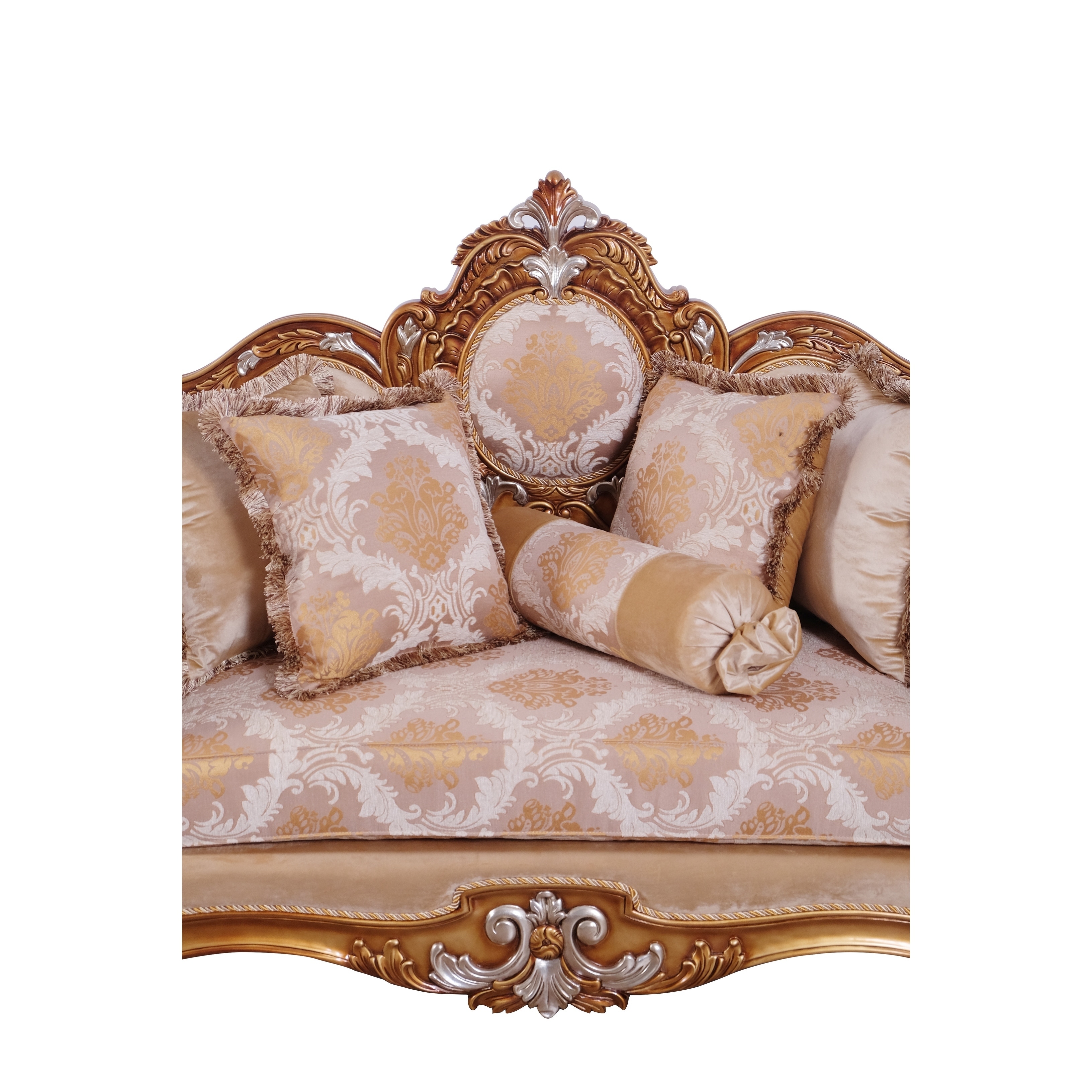 Baroque Style Wooden Loveseat With Rolled Armrest Beige And Gold On Sale Overstock 29158192