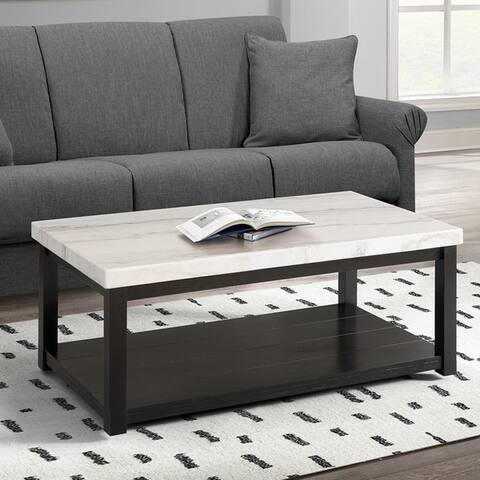 Copper Grove Arinsal Rectangular Black Wood Coffee Table with White Marble Top