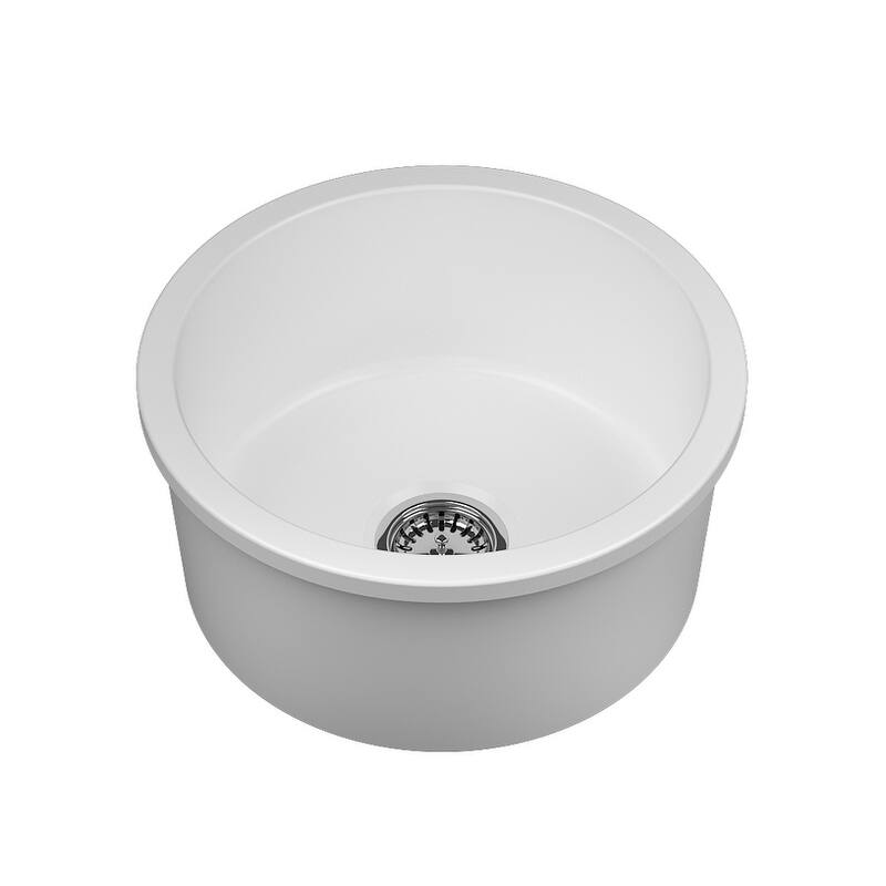 Yorkshire Bar Undermount Fireclay 18.5 in. Round Kitchen Sink with Grid and Strainer in White