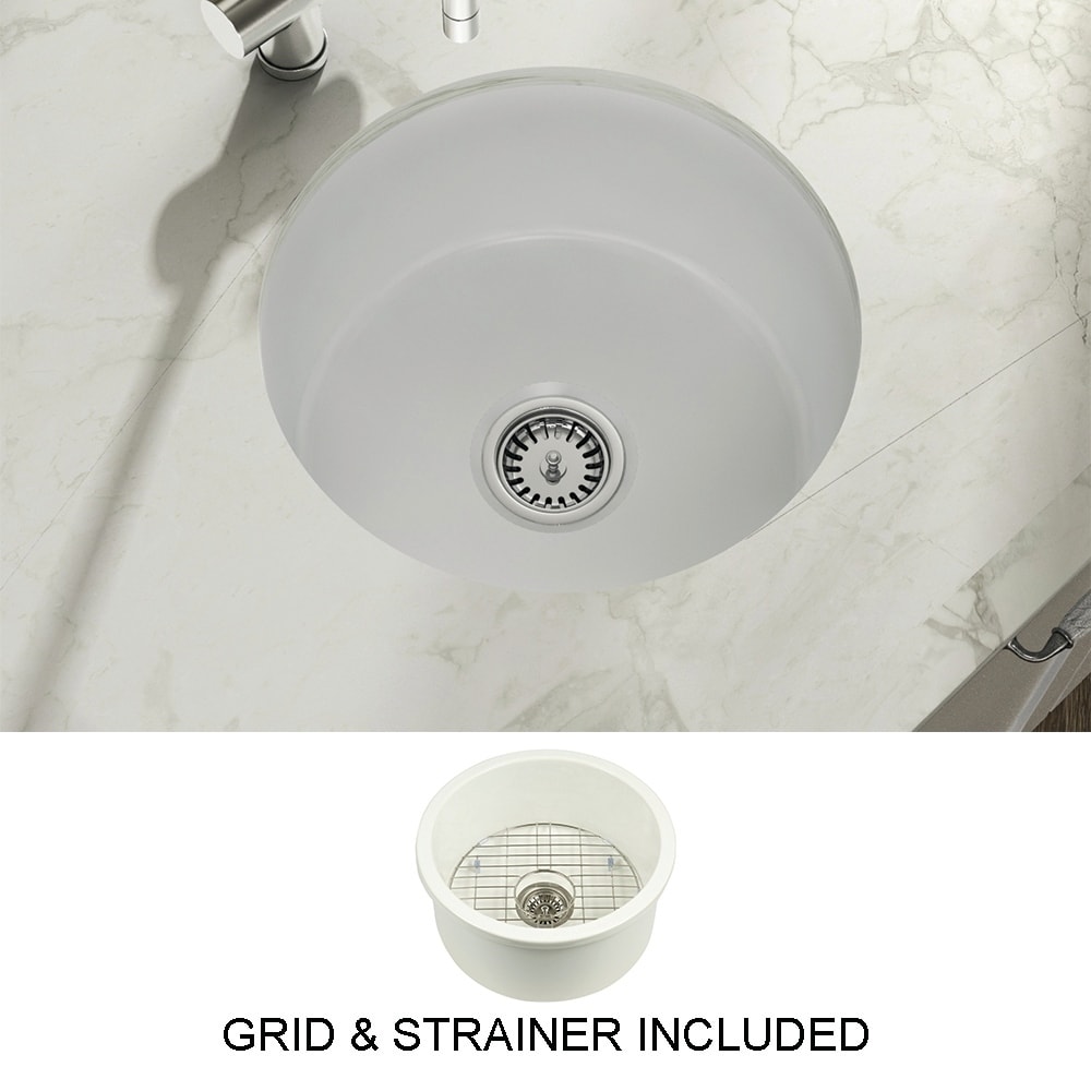Yorkshire Bar Undermount Fireclay 18.5 in. Round Single Bowl Kitchen Sink with Grid and Strainer in White Yorkshire Bar Undermount Fireclay 18.5 in. Round Single Bowl Kitchen Sink with Grid and Strainer in White