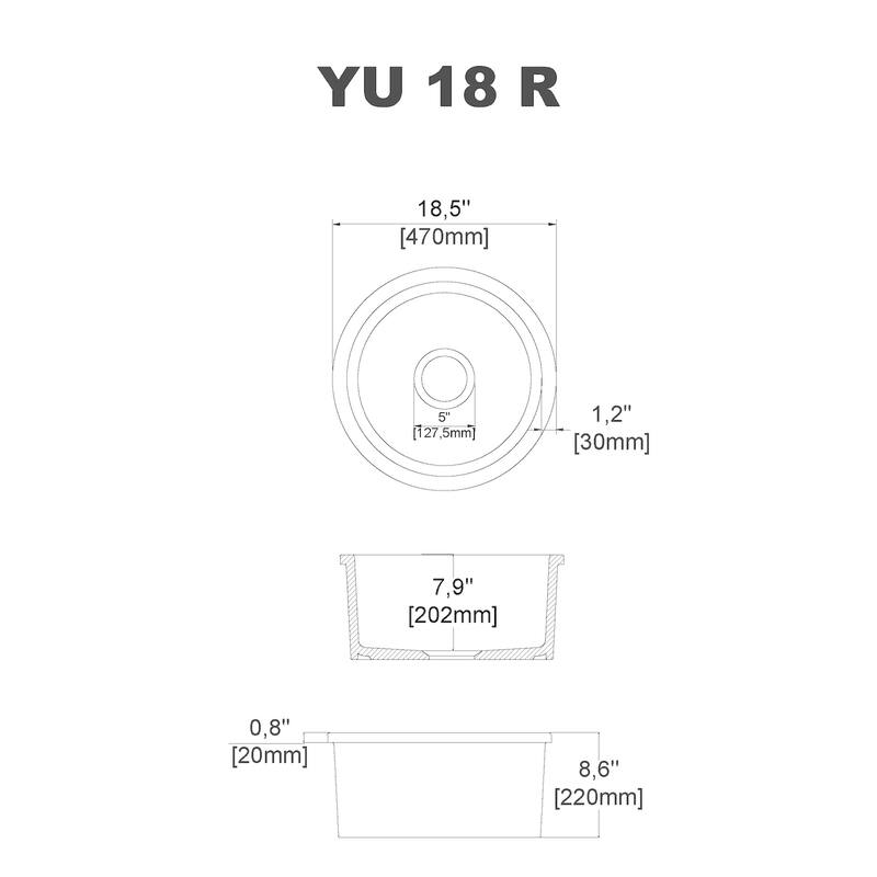 Yorkshire Bar Undermount Fireclay 18.5 in. Round Kitchen Sink with Grid and Strainer in White - N/A