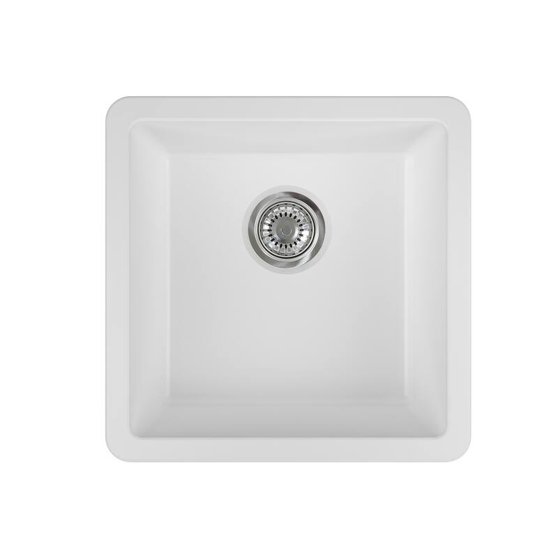 Yorkshire Bar Undermount Fireclay 17 in. Square Kitchen Sink with Grid and Srainer in White