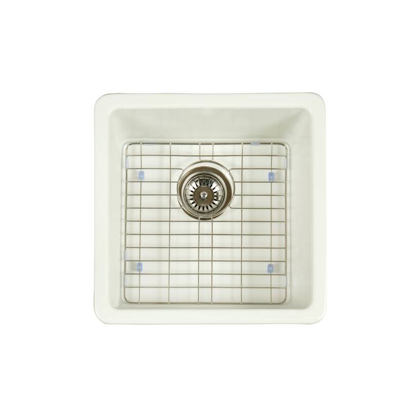 Yorkshire Bar Undermount Fireclay 17 in. Square Kitchen Sink with Grid and Srainer in White