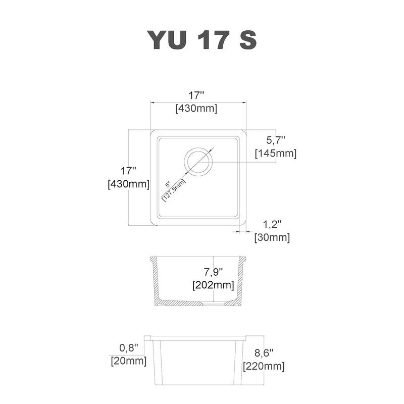 Yorkshire Bar Undermount Fireclay 17 in. Square Kitchen Sink with Grid and Srainer in White - N/A