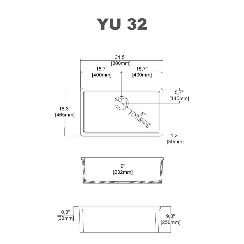 Yorkshire Undermount Fireclay 31.5" x 18.3" Single Bowl Kitchen Sink with Grid and Strainer in White