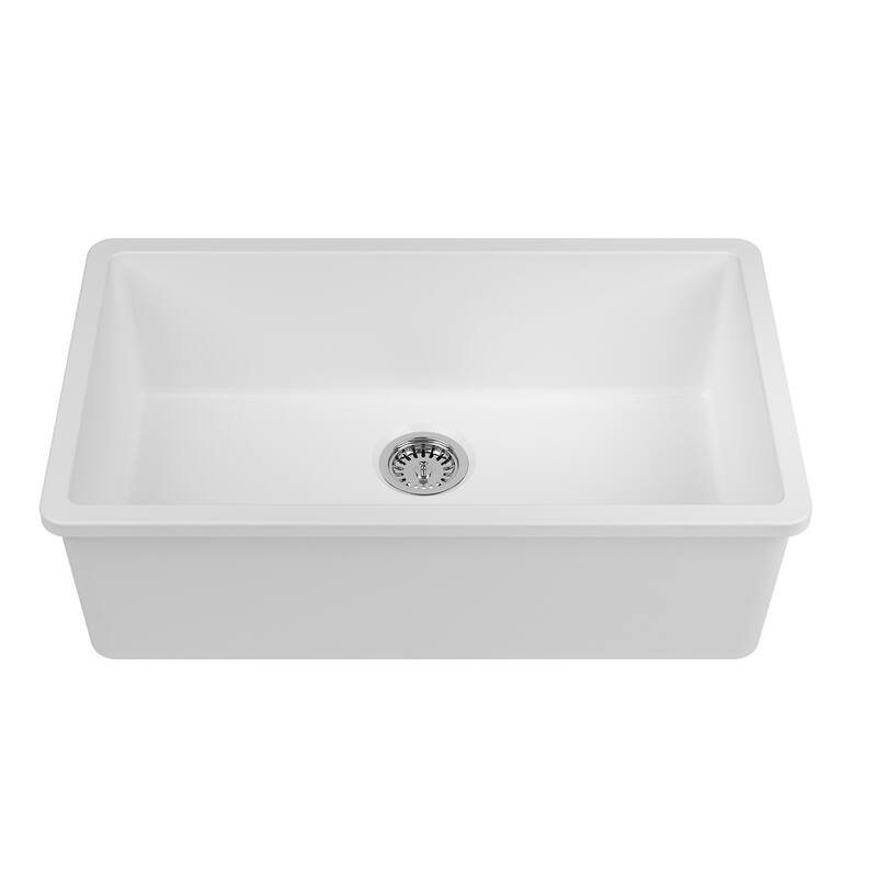 Yorkshire Undermount Fireclay 31.5" x 18.3" Single Bowl Kitchen Sink with Grid and Strainer in White