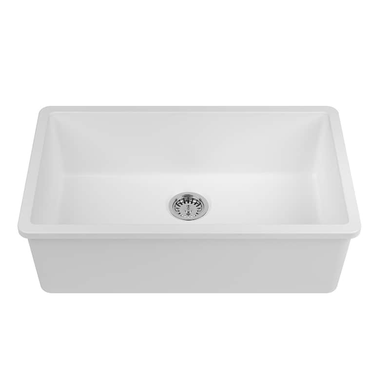 Yorkshire Undermount Fireclay 31.5" x 18.3" Single Bowl Kitchen Sink with Grid and Strainer in White