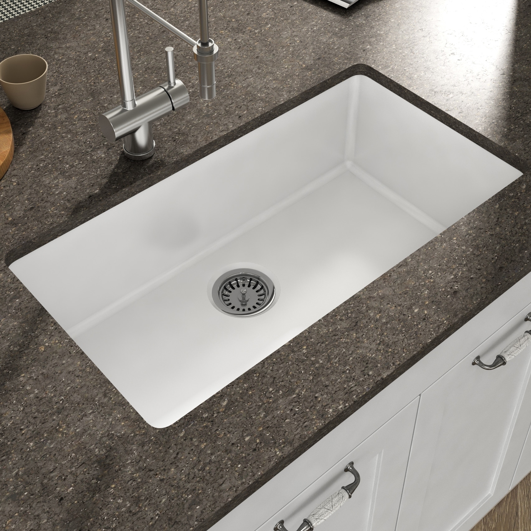 Yorkshire Undermount Fireclay 31.5 X 18.3 Single Bowl Kitchen Sink With Grid And Strainer In White E1cdc13e 3e75 40d4 8191 71e21fb8ecbe 