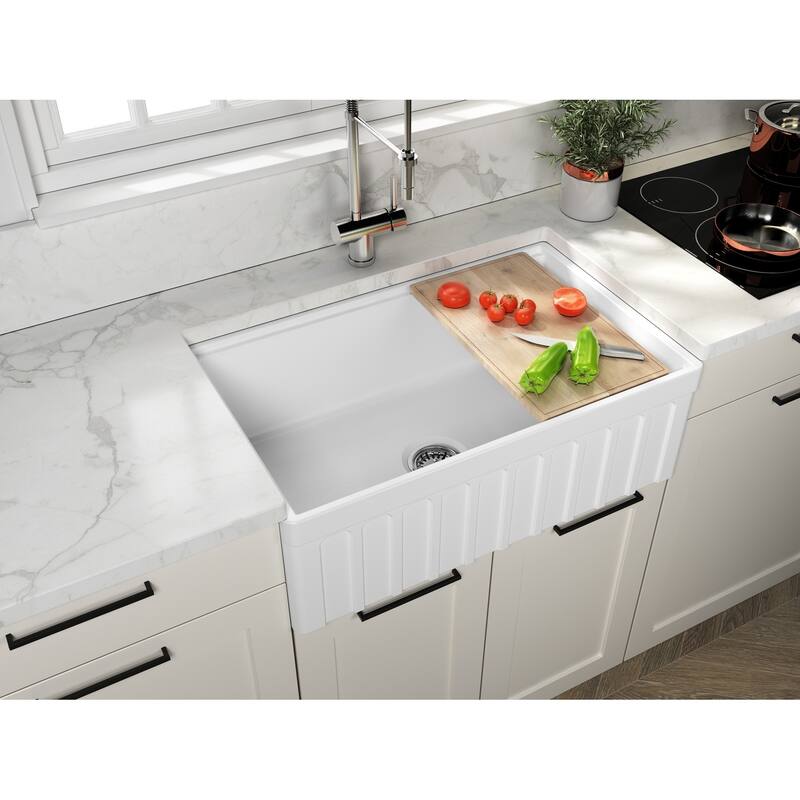Yorkshire Farmhouse White Fireclay Kitchen Sink with Cutting Board