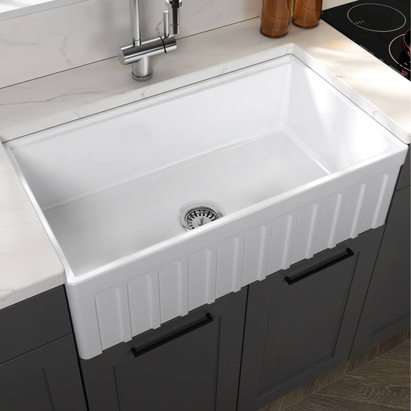 Yorkshire Farmhouse White Fireclay Kitchen Sink with Cutting Board - 33"