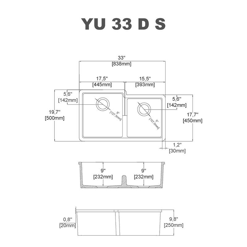 Yorkshire Undermount Fireclay 33" x 19.7" Double Bowl Kitchen Sink with Grid and Strainer in White - N/A