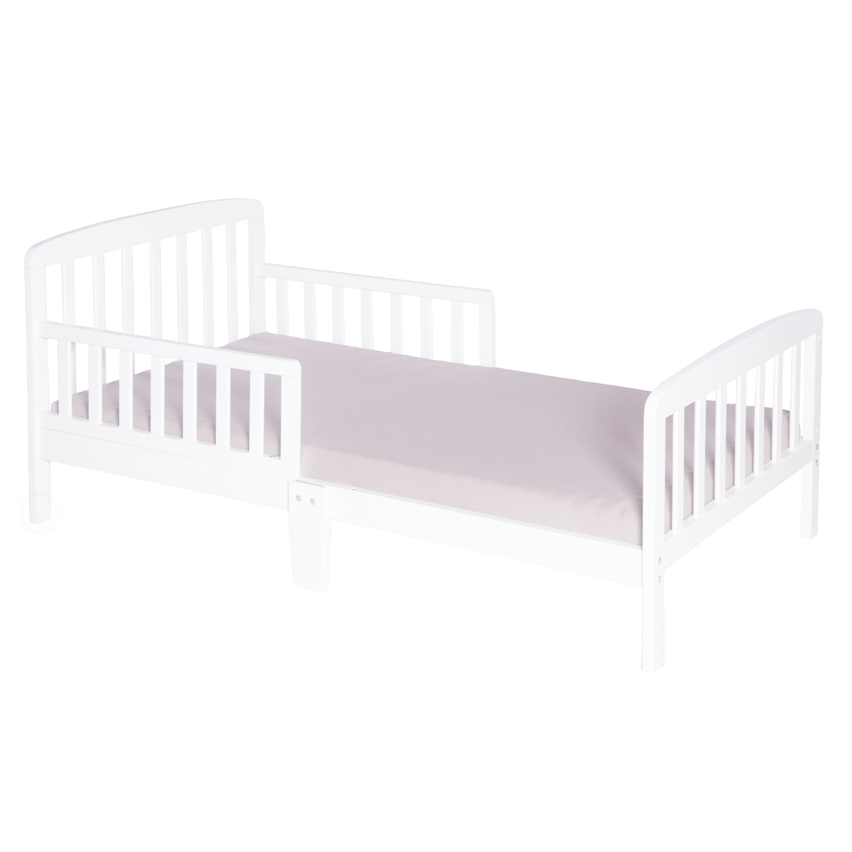 white wooden toddler bed