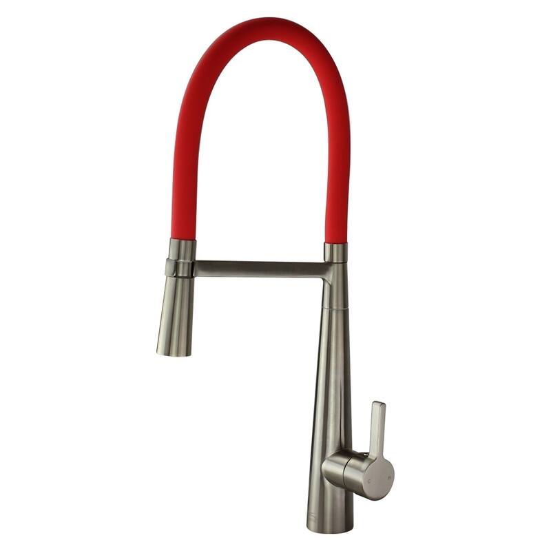 Transolid Bell'arte 1.8GPM Pull Down Kitchen Faucet - 2" x 7.88" x 21.06" - Luxe Stainless/Red