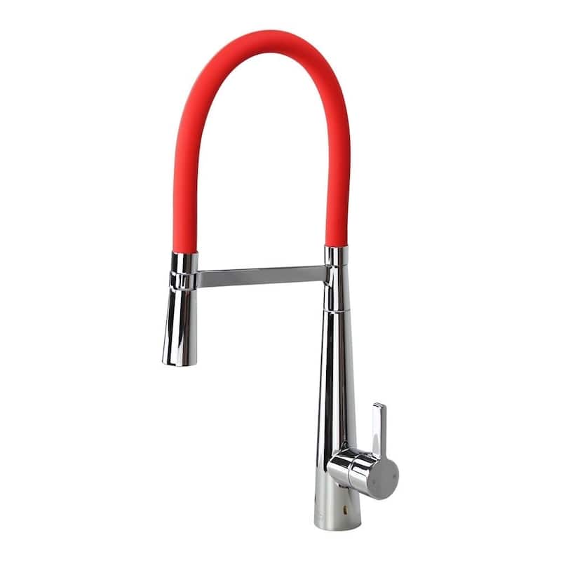 Transolid Bell'arte 1.8GPM Pull Down Kitchen Faucet - 2" x 7.88" x 21.06" - Polished Chrome/Red