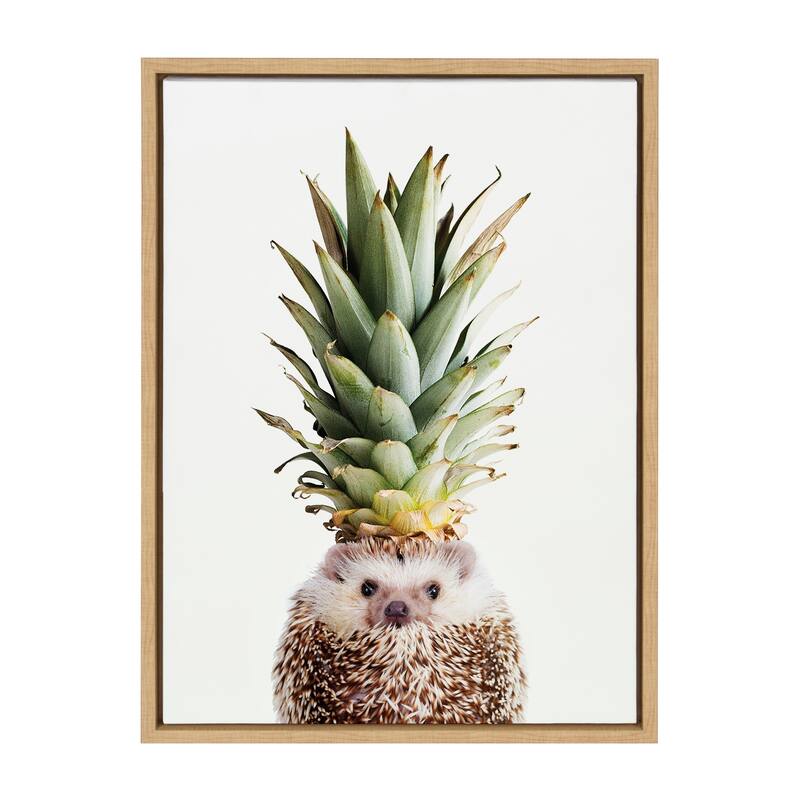 DesignOvation Sylvie Hedgehog Pineapple Framed Canvas by Amy Peterson - 18x24 - Plastic - Brown