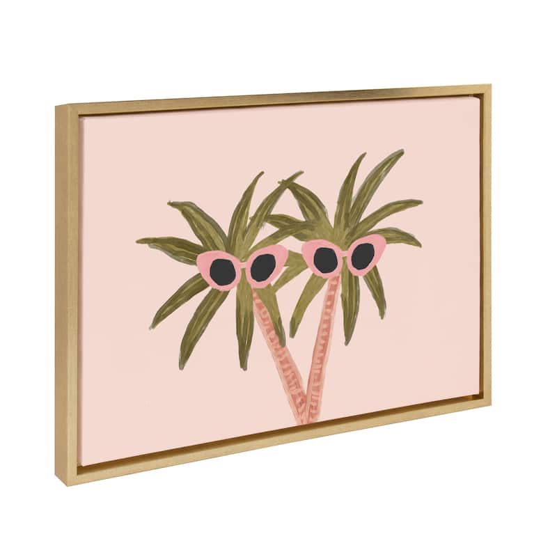 DesignOvation Sylvie Palm Trees And Sun Framed Canvas By Kendra Dandy