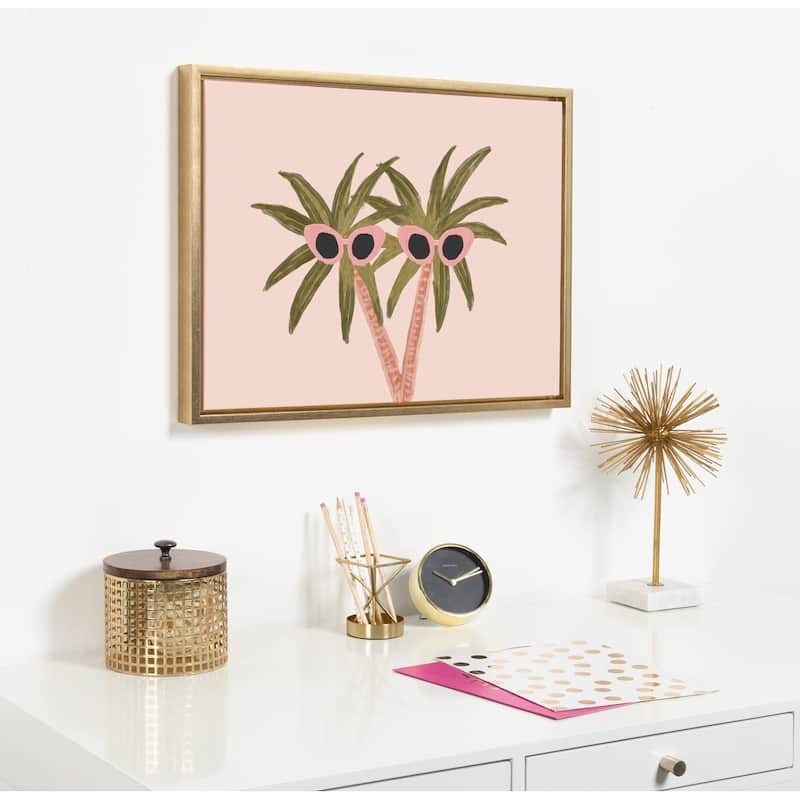 DesignOvation Sylvie Palm Trees And Sun Framed Canvas By Kendra Dandy