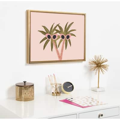DesignOvation Sylvie Palm Trees And Sun Framed Canvas By Kendra Dandy
