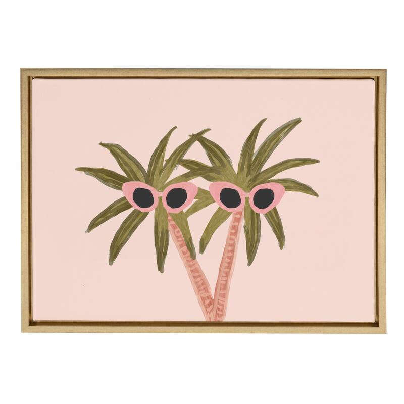 DesignOvation Sylvie Palm Trees And Sun Framed Canvas By Kendra Dandy - 18x24 - Plastic - Gold