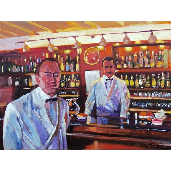 CANVAS Harry's American Bar - Bartender Painting by David Lloyd Glover Art Painting Reproduction. Opens flyout.
