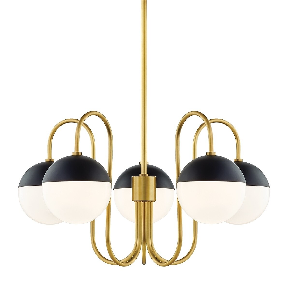 Renee 5-light Aged Brass and Black Chandelier, Opal Glossy Glass - Chandeliers For Bedrooms by Overstock.com