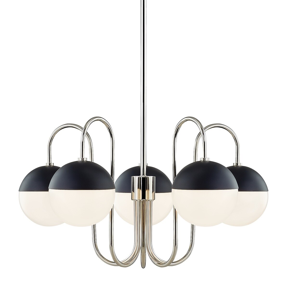 Renee 5-light Polished Nickel and Black Chandelier, Opal Glossy Glass - Chandeliers For Bedrooms by Overstock.com