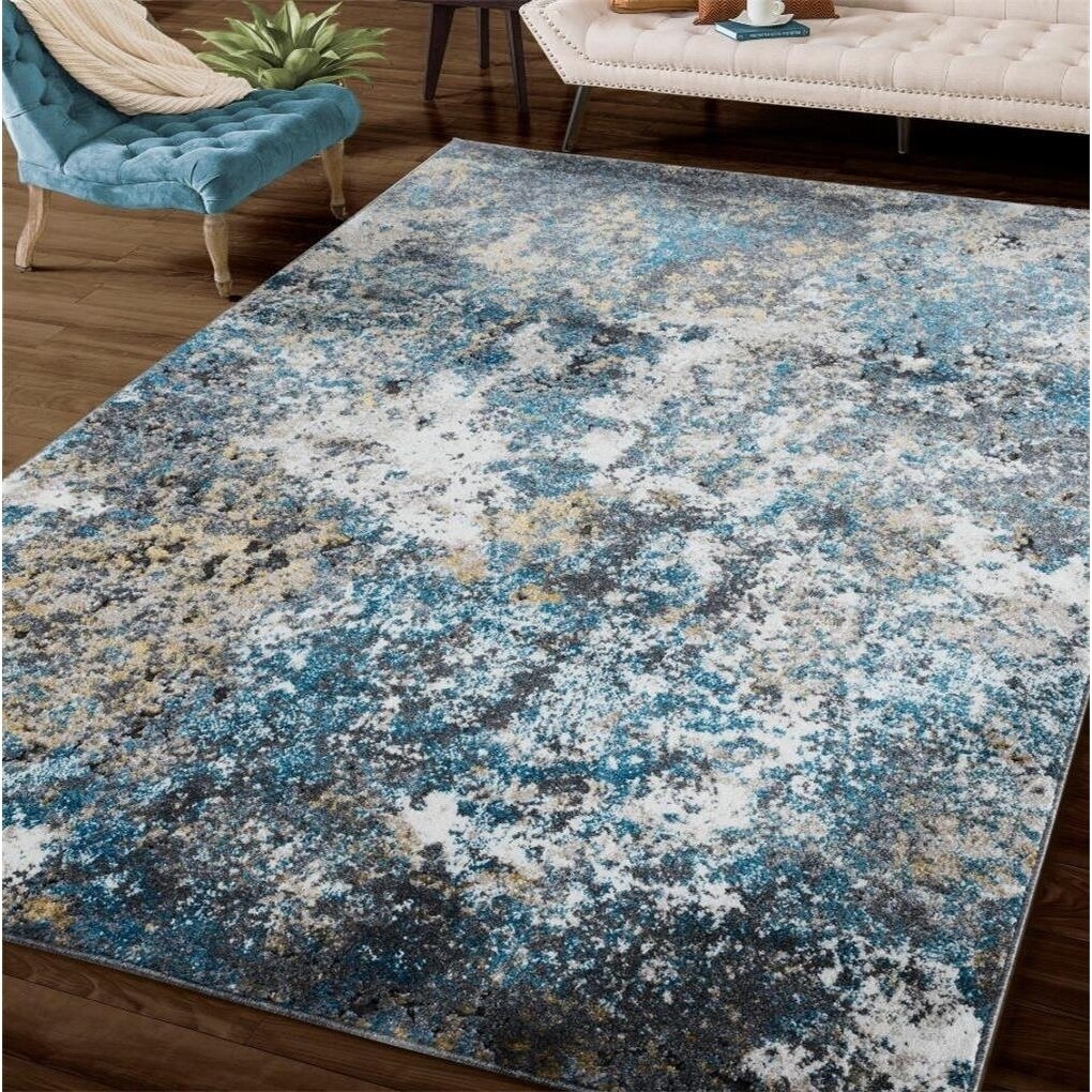 Porch Den Laducer Blue Beige Abstract Area Rug On Porch Den Laducer Blue Beige