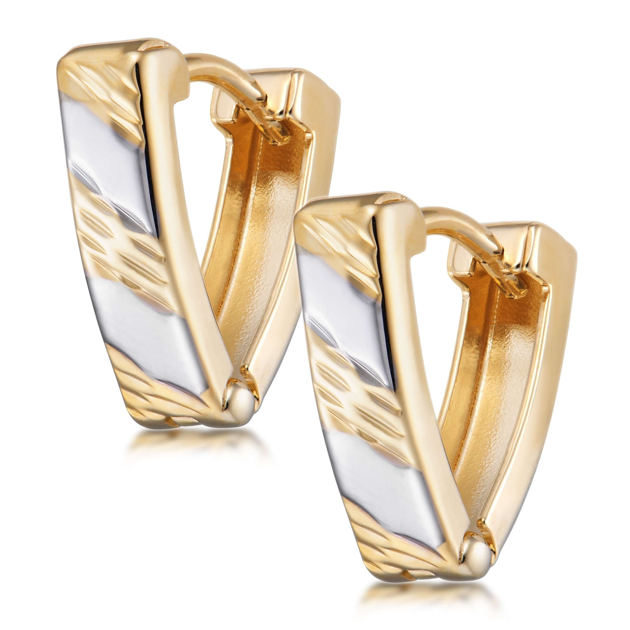 Gold huggie earrings diamond cut 9 carat yellow and white