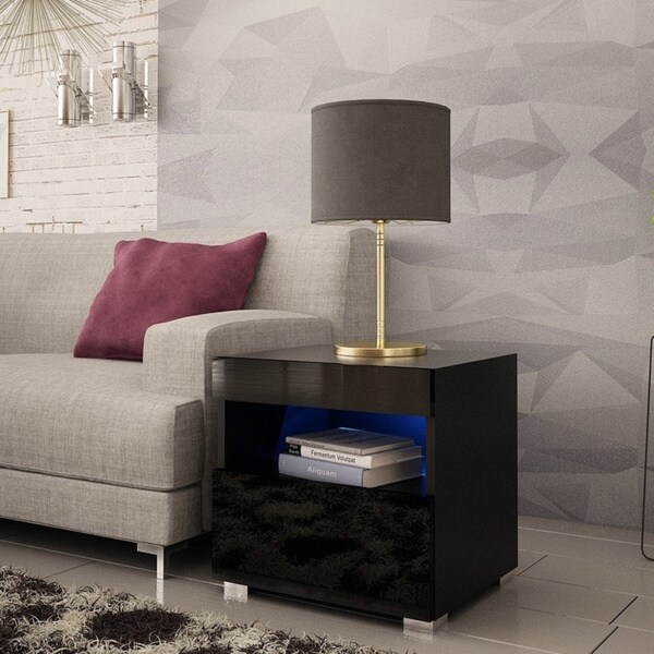 sense black high gloss bedside table with led light