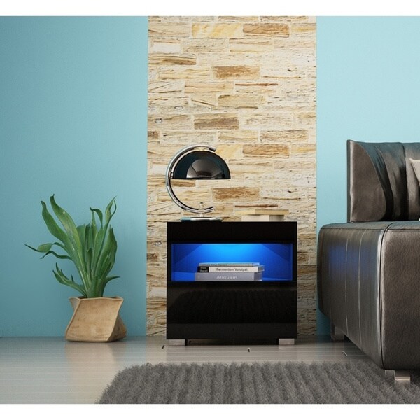 sense black high gloss bedside table with led light
