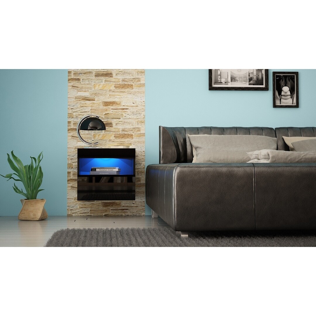 sense black high gloss bedside table with led light