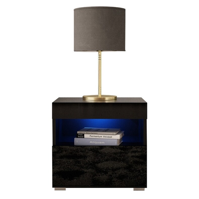 sense black high gloss bedside table with led light